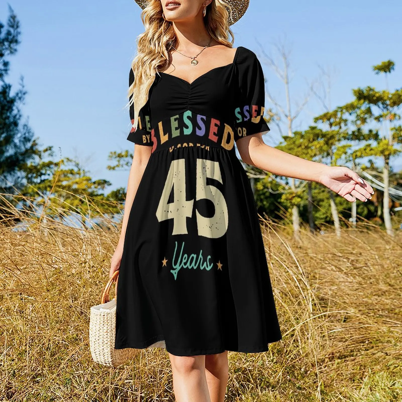 Blessed By God For 45 Years Old - 45th Birthday Short-Sleeved Dress long sleeve dresses wedding guest dress 2025