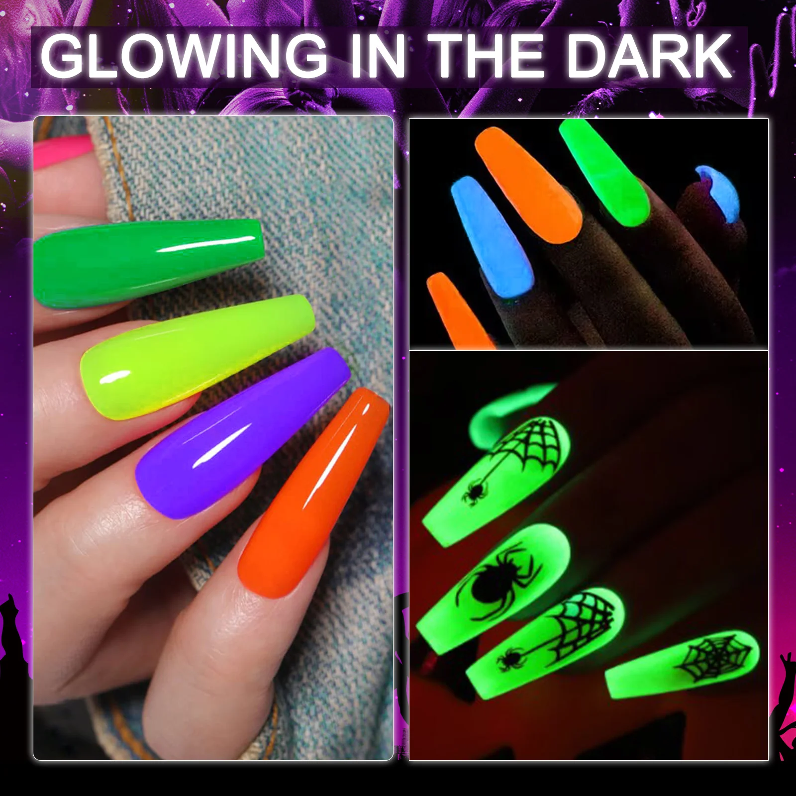 Dip Powder Set Glow in Dark Neon Dipping Powder Nail Kit for Halloween Xmas Club Black Light Fluorescent Birthday Party Supplies