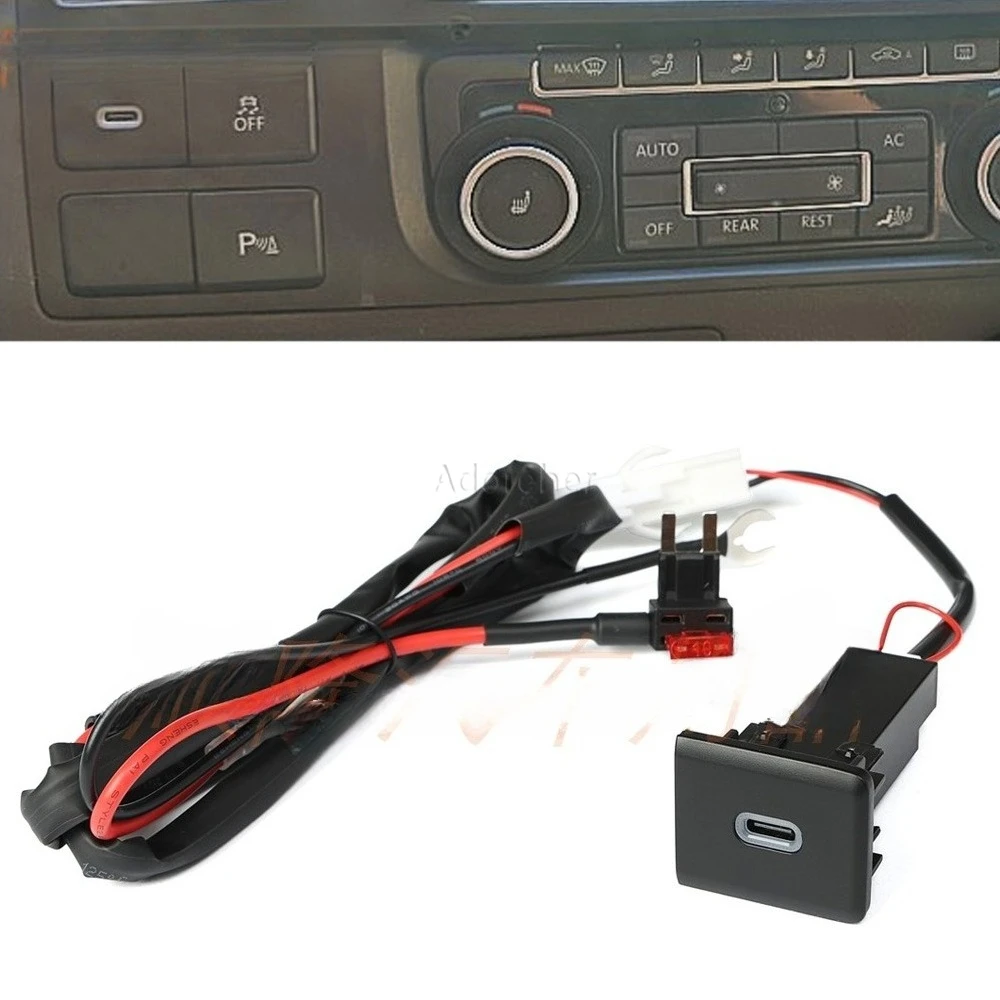 1PC 12V 30W Car Charger Socket Type C PD Charging Outlet Power Adapter Phone Fit for VW Caravelle T5 Accessories
