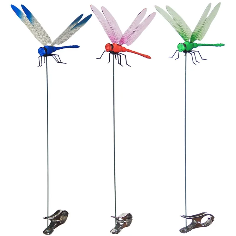 6pcs Simulation Dragonfly Clip With Insert Rod Colorful Artificial Dragonfly Clip Home Garden Decor