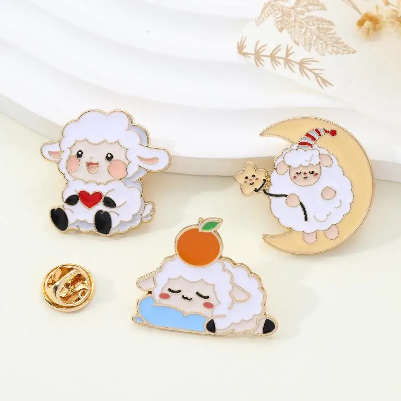 § 1Pcs Cute Little Lamb Metal Brooch, Sweet Japanese-style Lapel Pin, Clothing Badge