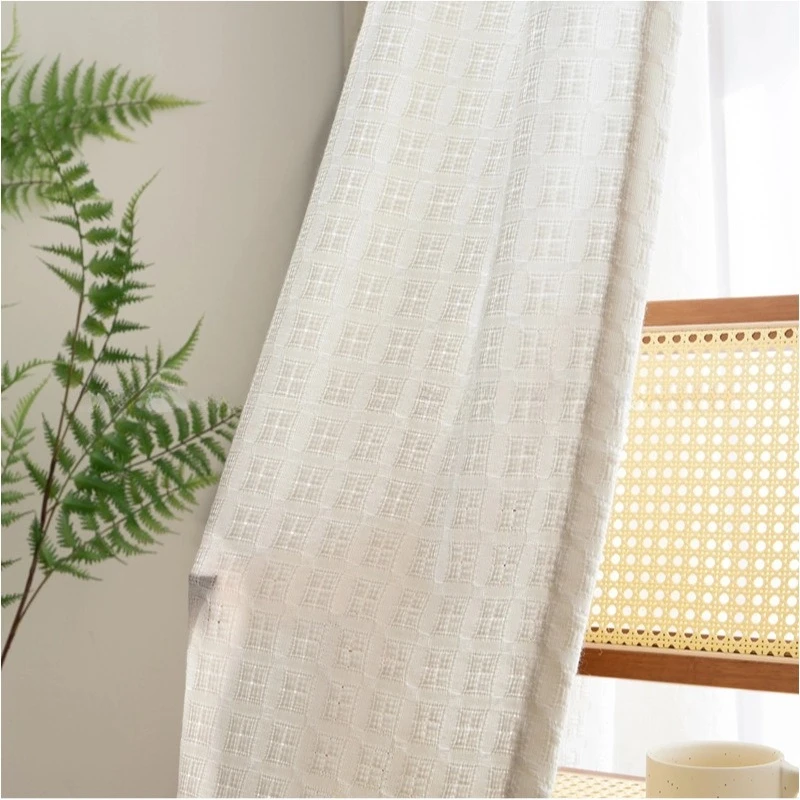 Custom Size Decor Fabric Cream Colored Linen Modern Luxury Window Sheer Curtains for Living Dining Room Bedroom White Tulle