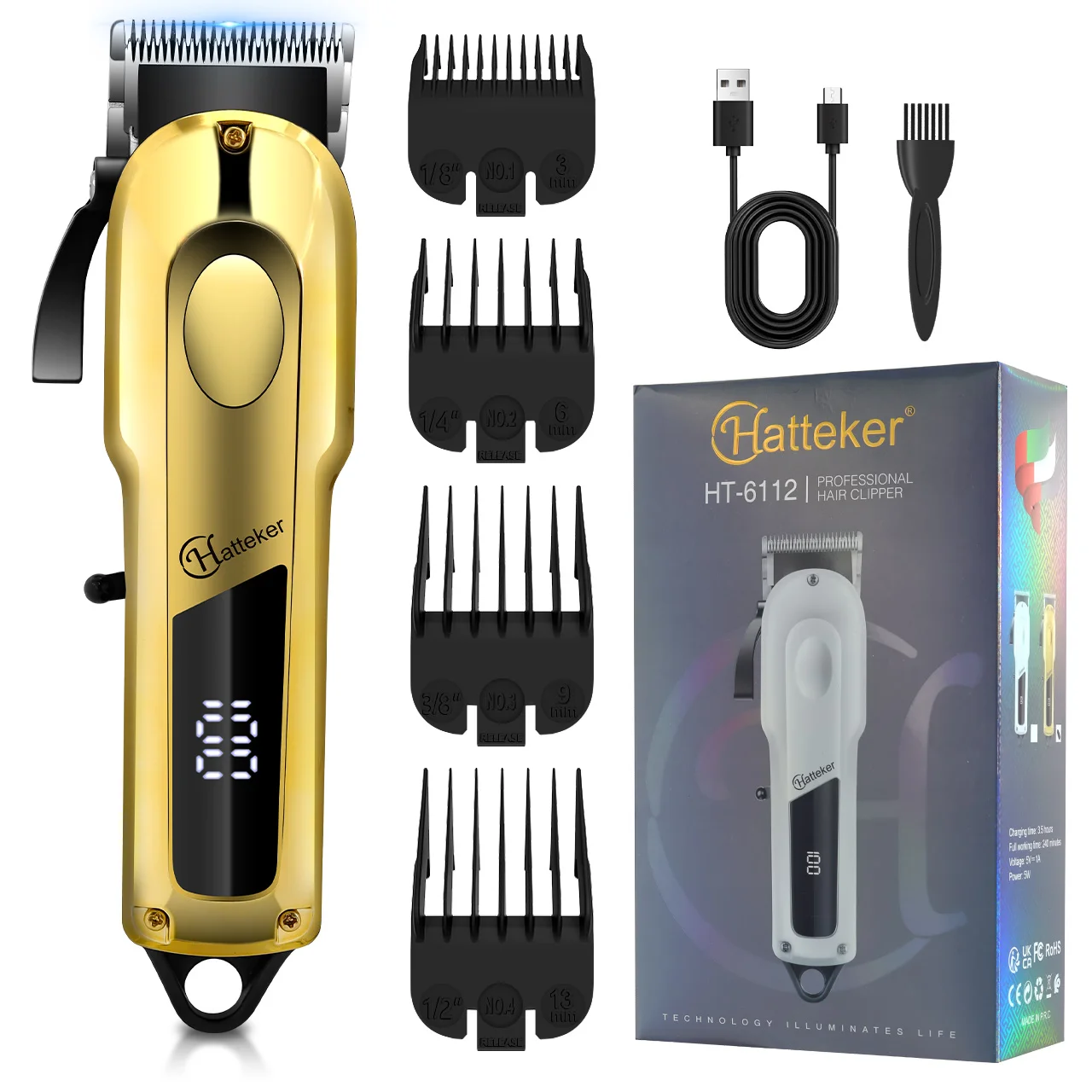 

Hatteker Electric Hair Trimmer Professional Salon High Power Hair Clipper for Home Use Beard Razor Pusher USB Charging