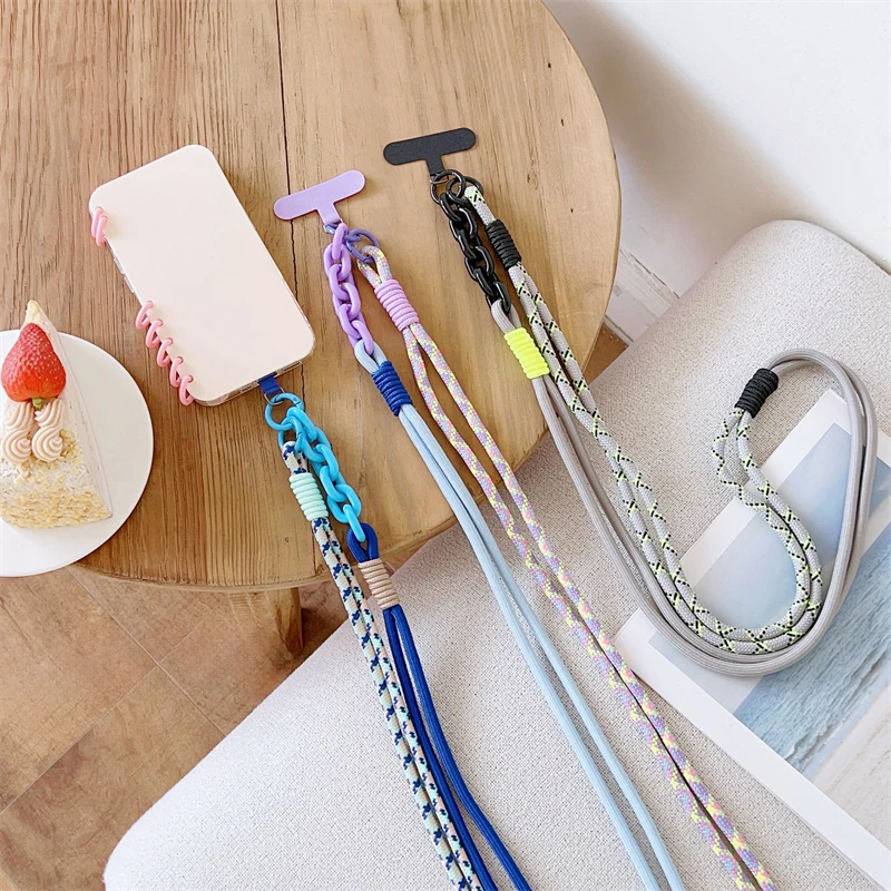 Colorful Phone Strap Shoulder Neck Band Metal Buckle Plastic Key Chain Rope For Cards Anti-lost Crossbody Universal Long Lanyard