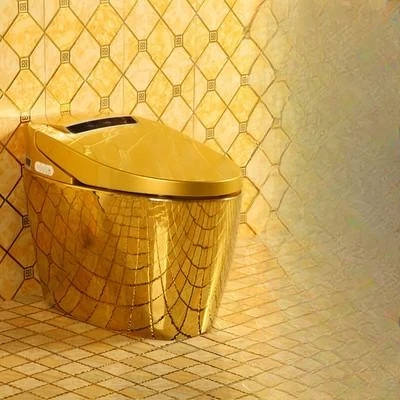 Golden ceramic toilet, bathroom set, wardrobe and sanitary ware