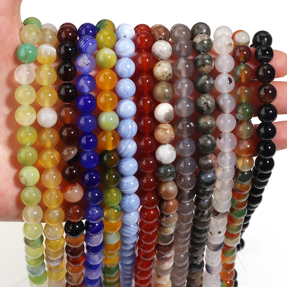 32–95 Stück Natursteinperlen, bunte Achatperlen, Onyx, runde lose Perlen, DIY-Armband, Halskette für Schmuckherstellung, Zubehör – Detail 2