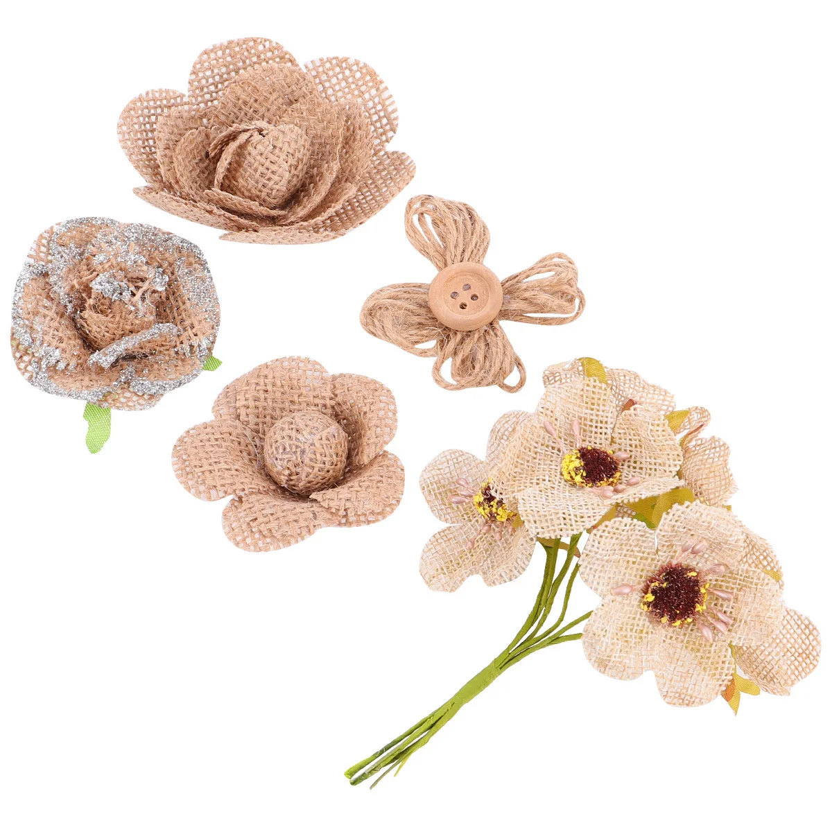 20 قطعة من زهور الخيش الإبداعية الكتان لتقوم بها بنفسك زخرفة للزينة الداخلية والخارجية زهور الخيش اليدوية الوردي الريفي