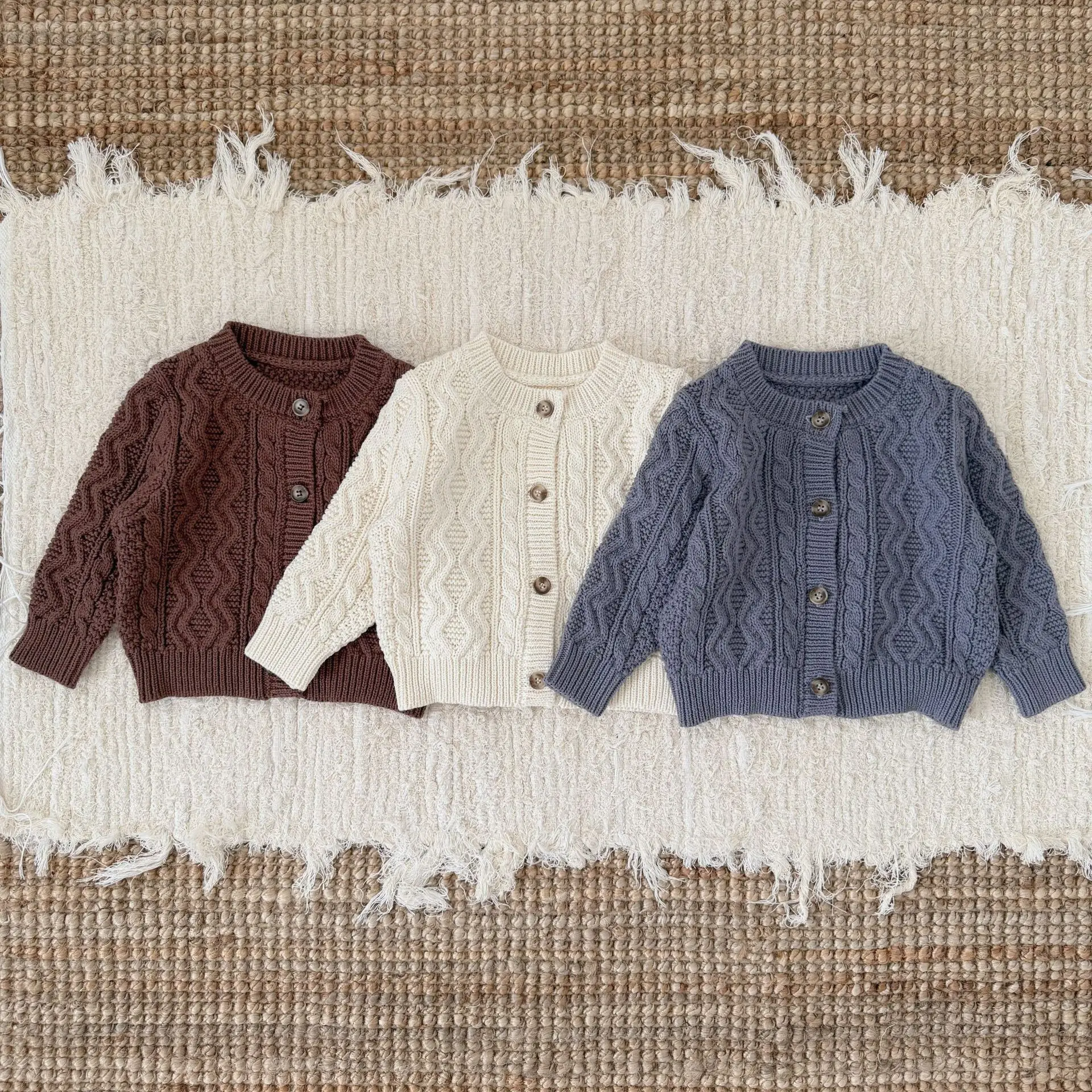 

9m-3Y Baby Sweaters Brief Knit Cardigans O Neck Boys Base Knitwear Vintage Style Toddler Sweaters