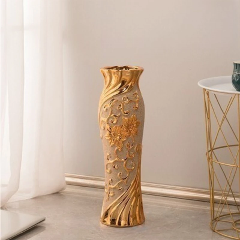 New European Style Gold-plated Ceramic Vase for Home Decoration Creative Design, Wedding Decoration Porcelain Vase