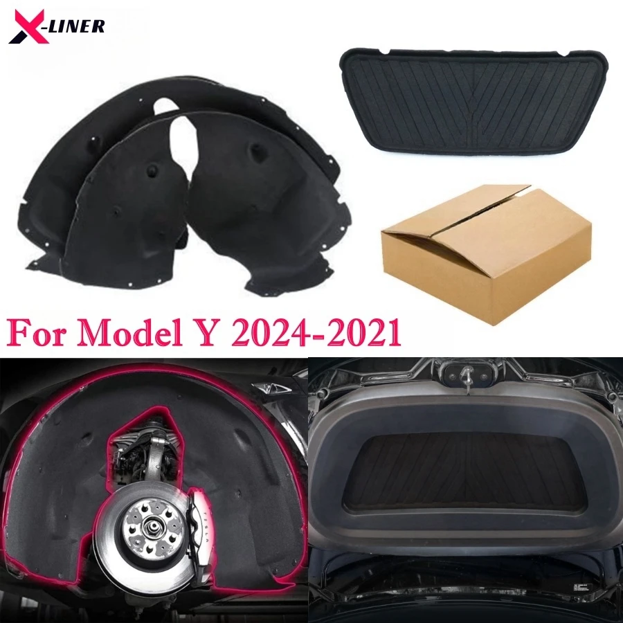 For Tesla Model Y 2023 2024 Front Wheel Sound Deadening Mats Front Hood Noise Insulation Dampening Pad Soundproof Covers