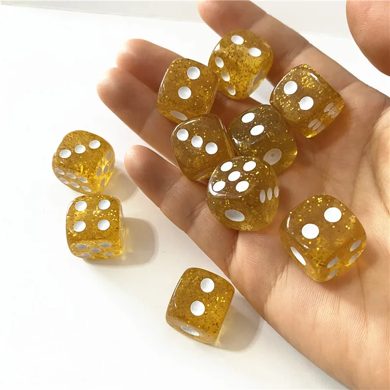 10Pcs High quality 16MM Transparent Rounded Gold Dice Six Sided Spot D6 Playing Games Dice Set For Bar Pub Club Party Board Game