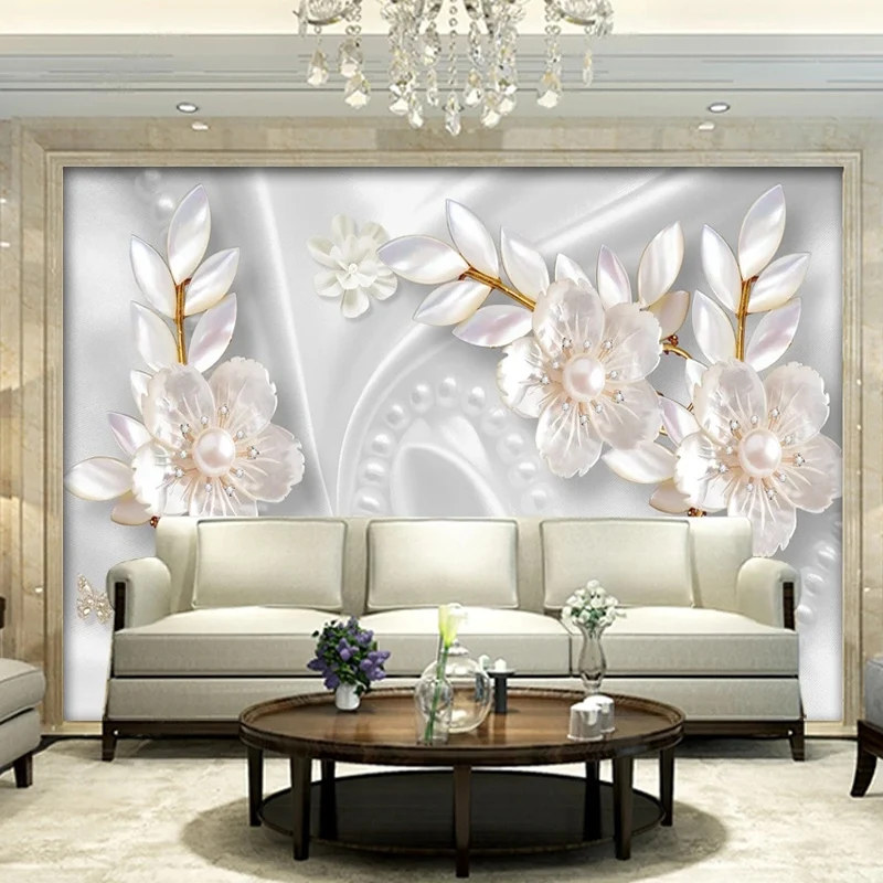 Custom Mural Wallpaper Modern White Jewelry Flower 3D Wall Paper Living Room Bedroom TV Background Home Decor Papel De Parede