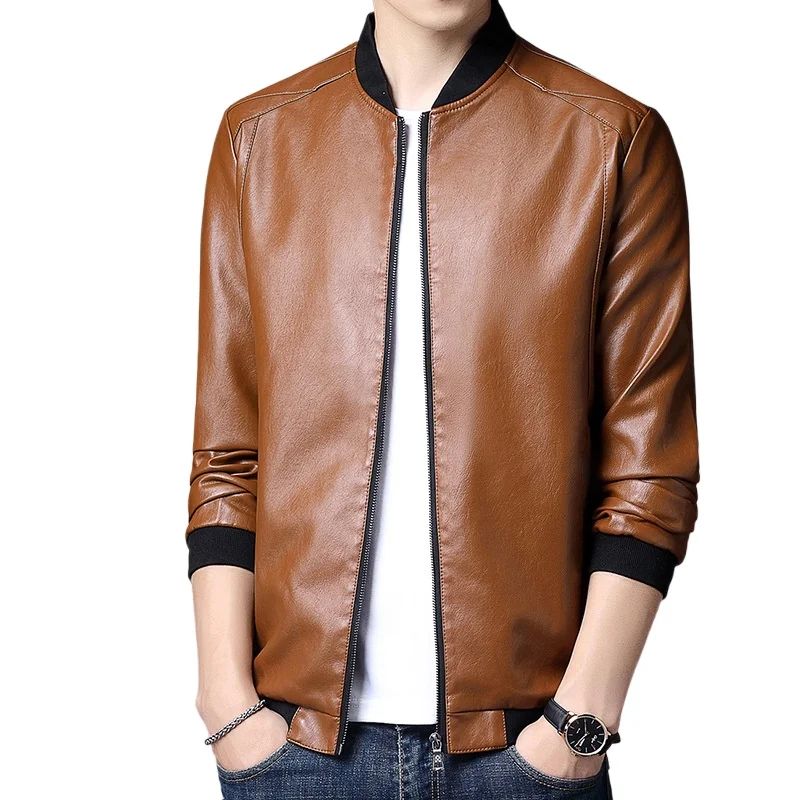 

Spring Autumn Motorcycle Leather Jacket For Men Plus Size Fashion Stand Collar Casual Coat Slim Fit Handsome Leather Jacket