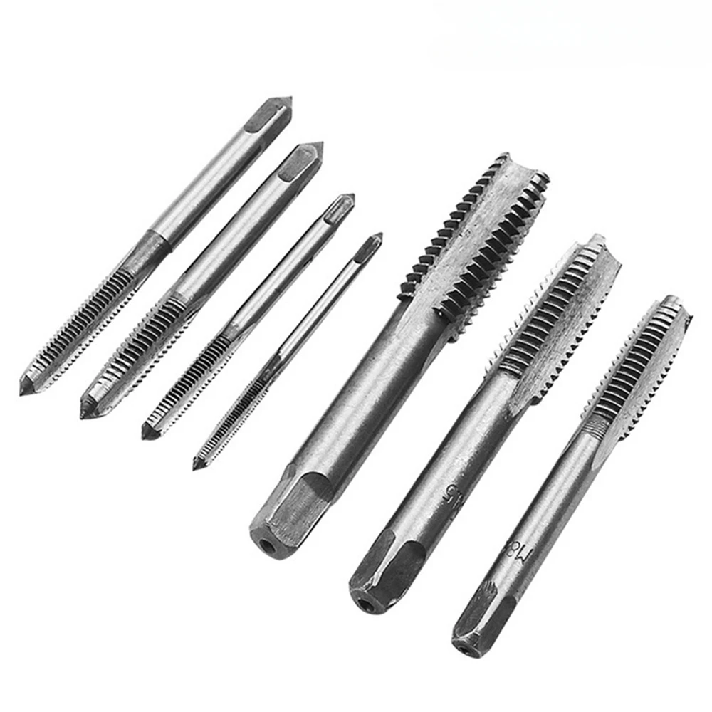 5PCS/7PCS Bearing Steel Taper Hand Spiral Point Straight Fluted Screw Thread Hand Tap Drill M3/M4/M5/M6/M8/M10/M12