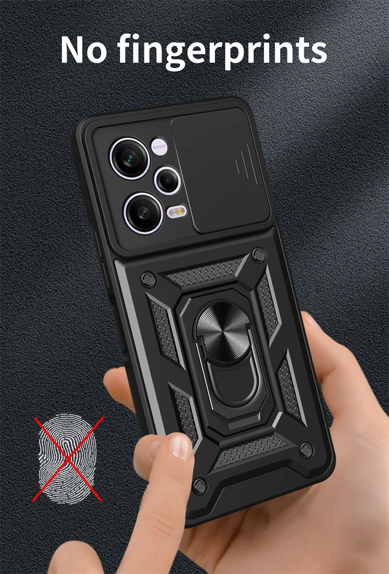 Shockproof Slide Lens Armor Funda For Xiaomi Redmi Note 12 Pro Plus 12S Note12 4G 5G Case Ring Stand Back Cover for Redmi 12 12C view 6