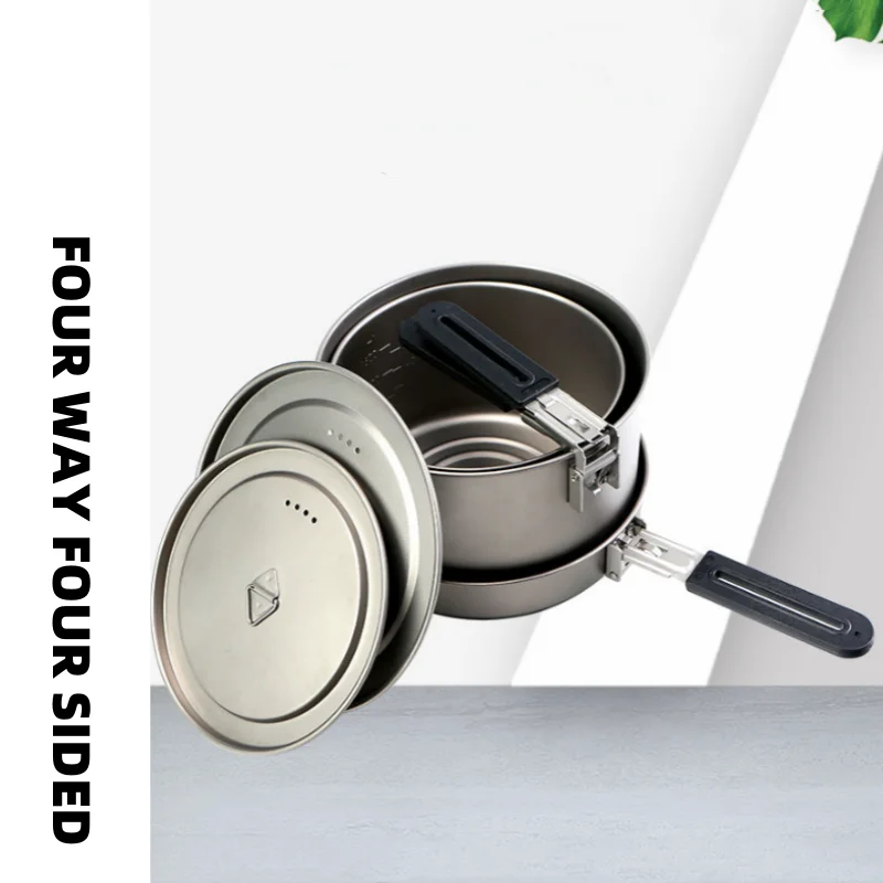

1,1 л/2 л/2,8 л сковорода, 3-х предметный портативный походный горшок из чистого титана, набор для 2-4 человек, складной горшок для пикника на открытом воздухе с защитой от ожогов