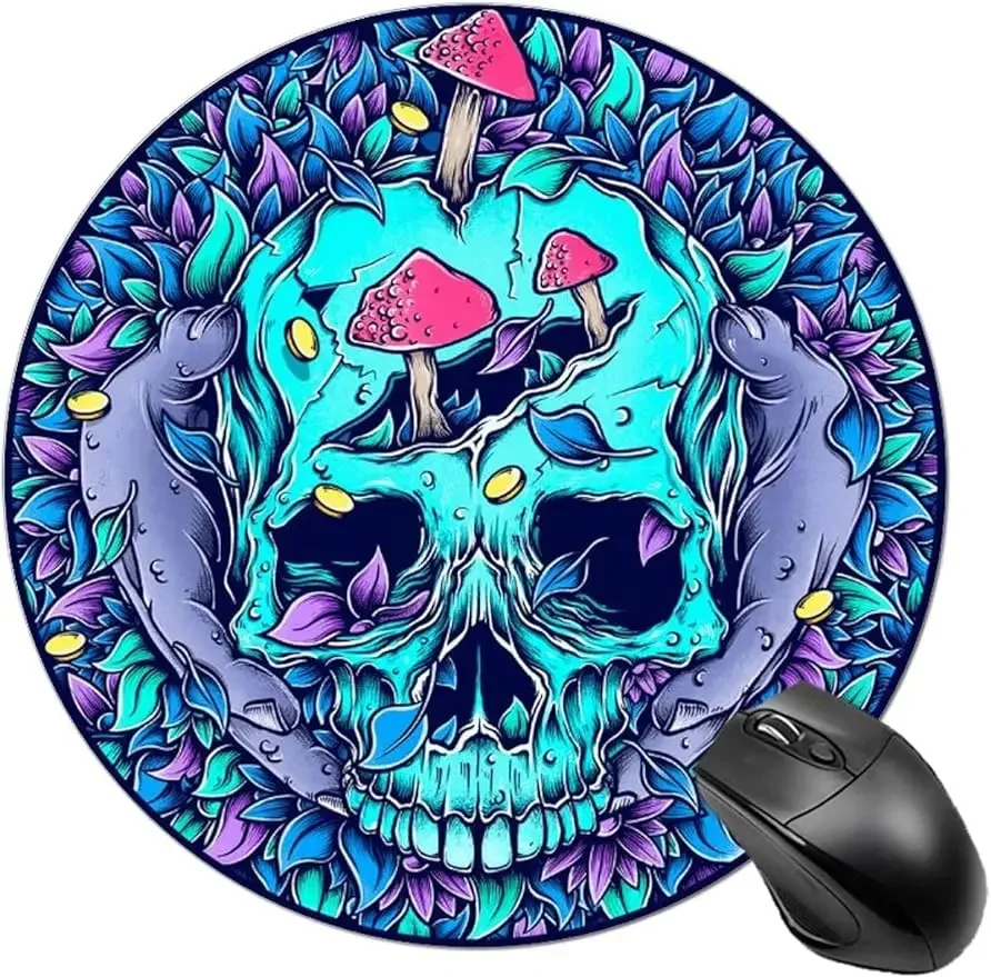 

Gaming Mouse Pad Blue Death Skull Head Trippy Mushroom Art Mousepad Mat Non Slip Base Water Resistant Mouse Mat for Laptop Work