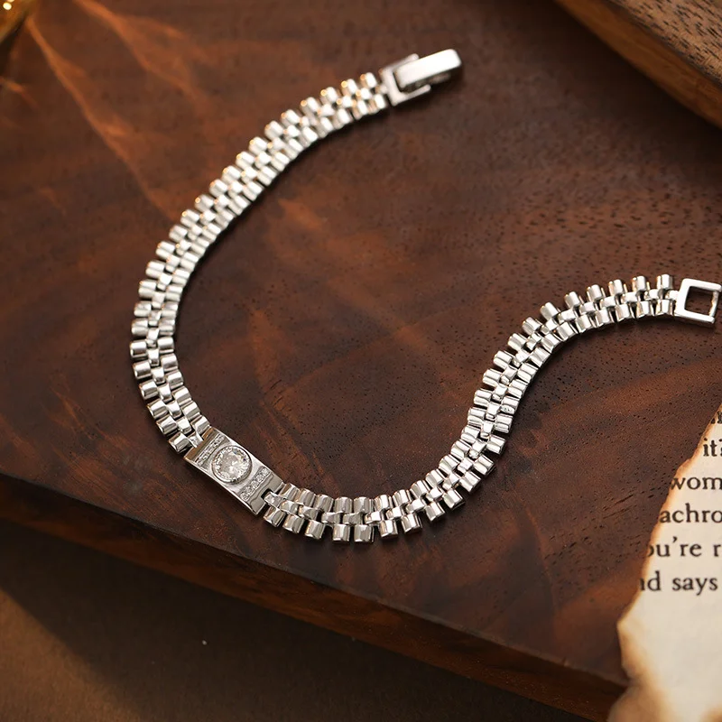 

S925 Sterling silver Luxurious AAA cubic zirconia bracelet Korean style texture fashionable handmade accessory
