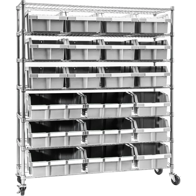 

Heavy Duty NSF Bin Rack Solid Steel Wire Shelving Storage Unit, Patented Organizer for Garage, Warehouse, Office, Restaurant