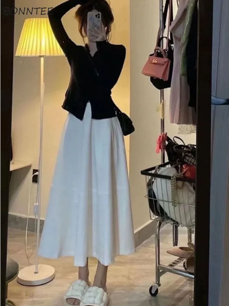 

Sets Women Elegant Solid T-shirts and Skirts Student Autumn All-match Casual Hot Sale Tender Aesthetic Korean Holiday Outfits