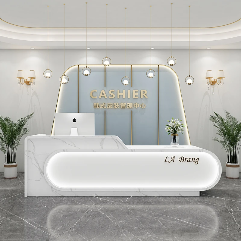 Hairdressing Reception Furniture Counter Table Beauty Institute Aesthetic Salon Desk Luxury Shop Service Entrance Tables Front