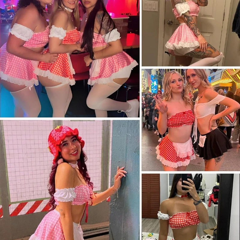 YUEYANG خادمة مجموعة الملابس الداخلية للنساء 6 قطع تأثيري الملابس الداخلية خادمة زي لعب الأدوار وتتسابق الملابس الداخلية تنورة صغيرة للحزب