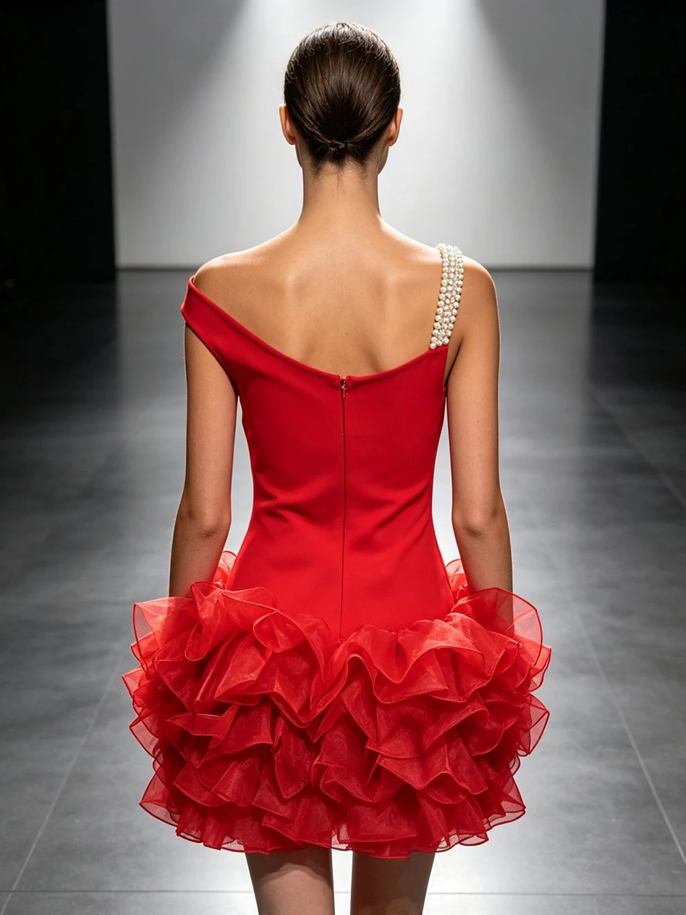 Modphy Christmas Dress Strapless Backless Red Sleeveless Pearls Tierred Bodycon Bandage Mini Dress Celebrity Party Cocktail Dres
