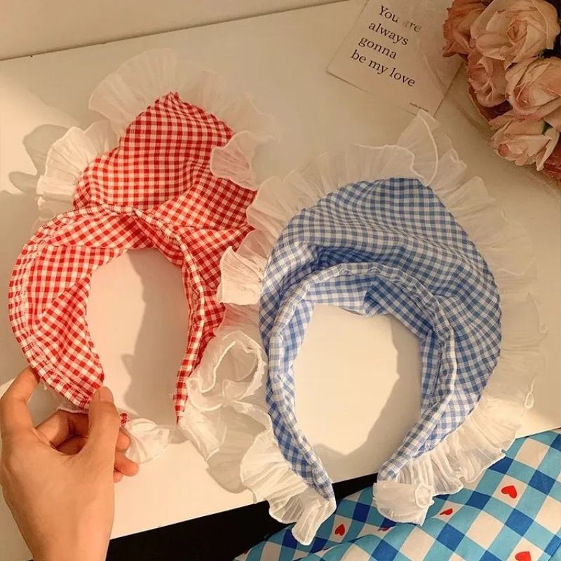 Summer Lace Triangle Headscarf Woman Headwear Colorful Plaid Triangular Hair Scarf Headband Hair Accessories Sweet Turban Cap