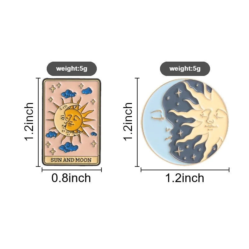 Sonne und Mond Tarotkarten-Emaille-Pin, Vintage Okkult Sonne Mond Metallbrosche für Paare, beste Freunde, Rucksack- und Jackendekoration, Geschenk – Detail 1