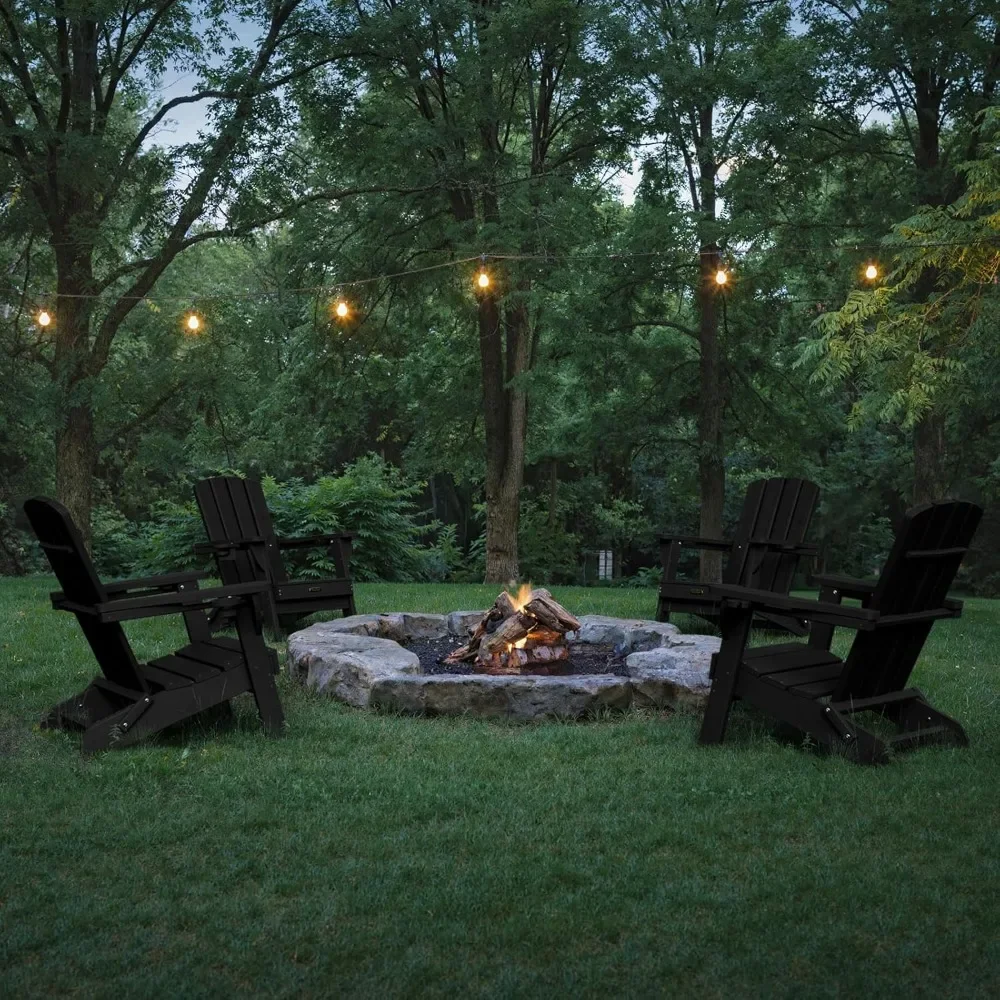 

Folding Adirondack Chair 4 Pack, HDPE All-Weather Fire Pit Chairs, Plastic Adirondack Chairs with 2 Cup Holder, Outdoor Lawn Cha