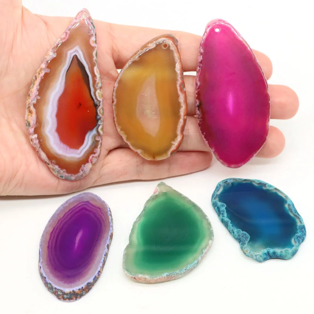 

Irregular Natural Onyx Agates Geode Slice With Hole Reiki Healing Crystal Slices Stone for DIY Jewelry Pendant Home Decoration
