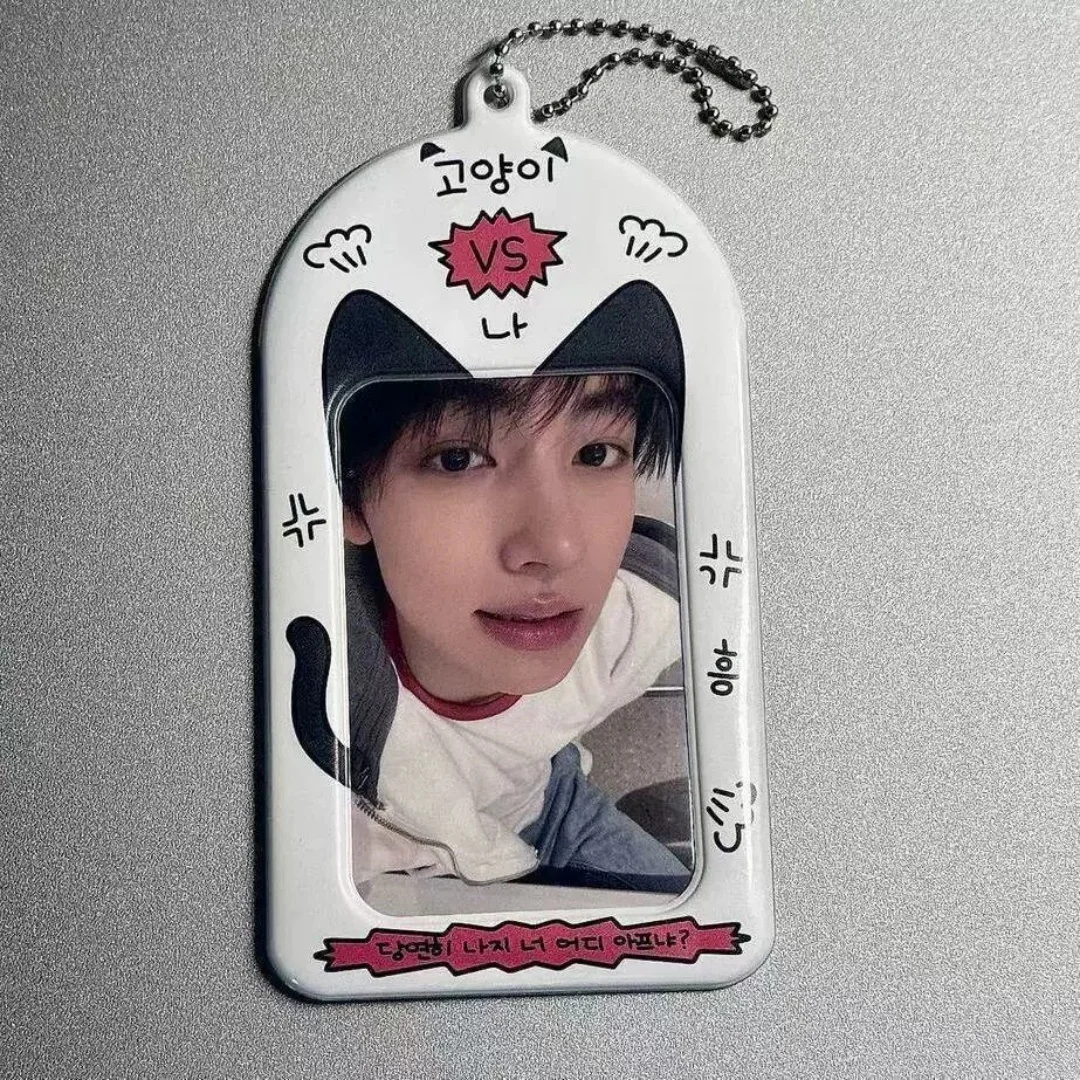 Cute Cartoon Cat Ear PVC Card Holder Cartoon Bag Keychain 3 Inch Photocard Case Student Card Holder ID Campus Protective Cover