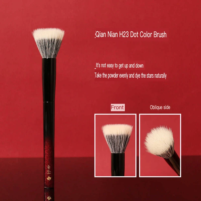 Qianlian H23 Flat-Head Stippling Blush Brush - Super Soft Airy Bristles Portable Makeup Applicator for Easy Blush Application