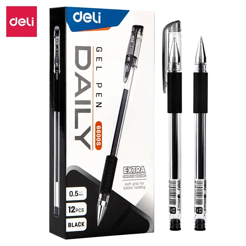 Deli 12 Teile/schachtel Gel Stift 0,5mm 3 Farben Tinte Soft Grip Schreiben Werkzeug E6600S