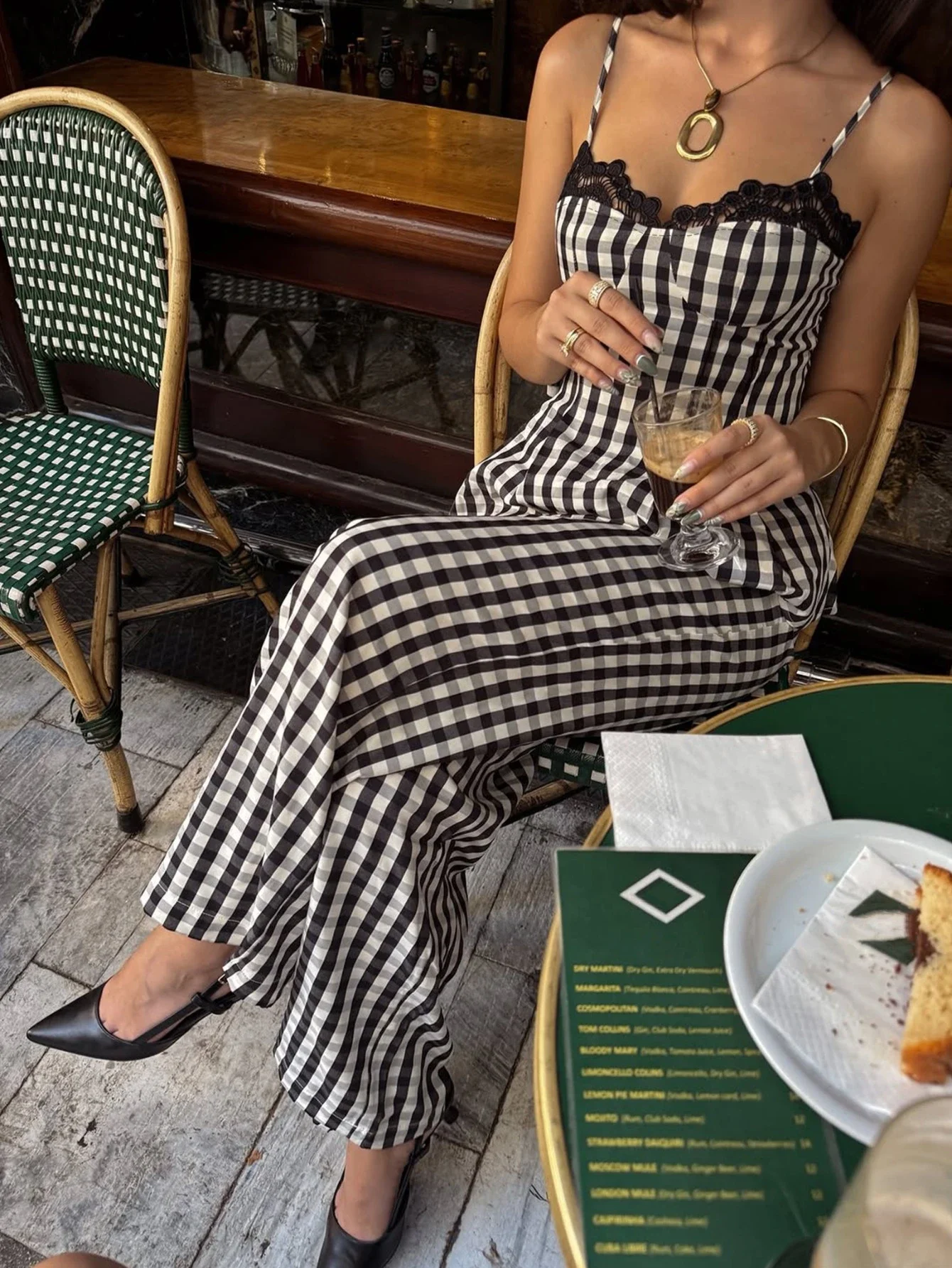 

Women's Spring Summer Elegant Casual Plaid Lace Camisole And Wide Leg Pants 2-Piece Set