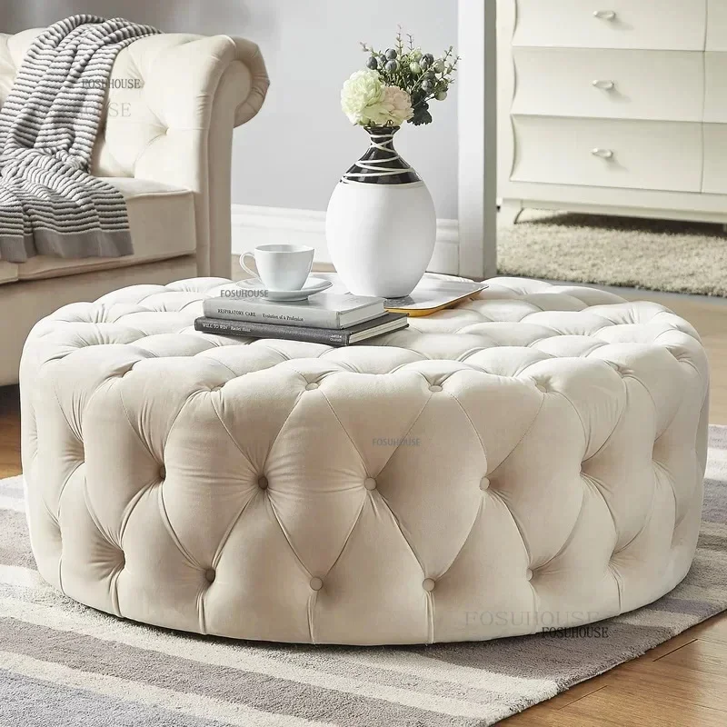 Luxury Velvet Round Ottoman Sofa Living Room Furniture Bedroom Floor Pouf Clothing Store Shoes-changing Soft Stools w y