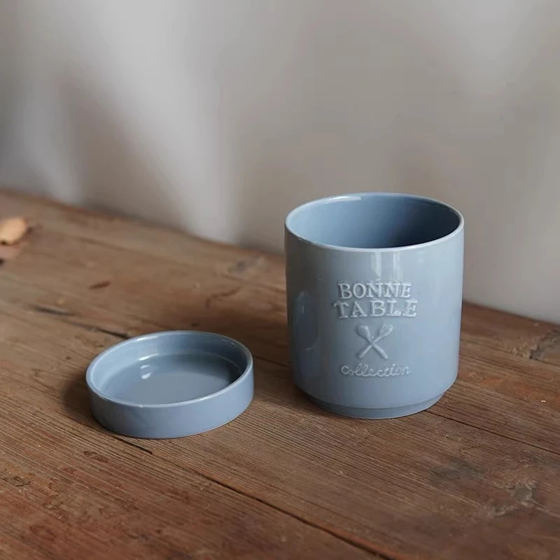 حامل شوكة سكين سيراميك بلون سادة، حاوية تخزين استنزاف أدوات المطبخ، حامل أدوات مع قاعدة استقبال المياه لديكور المنزل #4