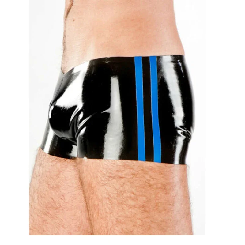 

Latex Boxer Rubber Tight Shorts Fetish Men Underwear Briefs Boxer Panties Blue with Black Handmade