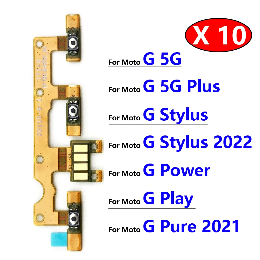 10Pcs, Power Switch On/Off Button Volume Key Button Flex Cable For Motorola Moto G 5G Plus Power Stylus 2022 Play Pure 2021