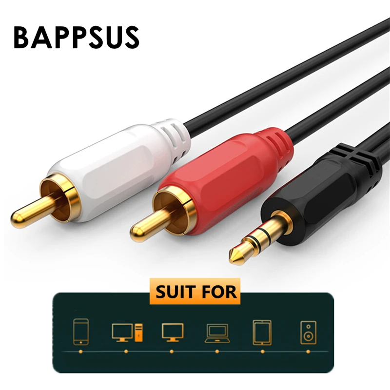 3.5mm Jack Aux do 2 RCA kabel audio-wideo Stereo Y kabel splittera AV Adapter 2RCA przewód do PC TV DVD VCR głośniki kamera 1m