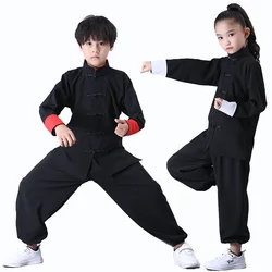 Çocuk Kung Fu üniforma erkek kız Wushu için geleneksel çin giyim kostüm üst pantolon takım elbise Set Tai Chi halk sahne kıyafeti