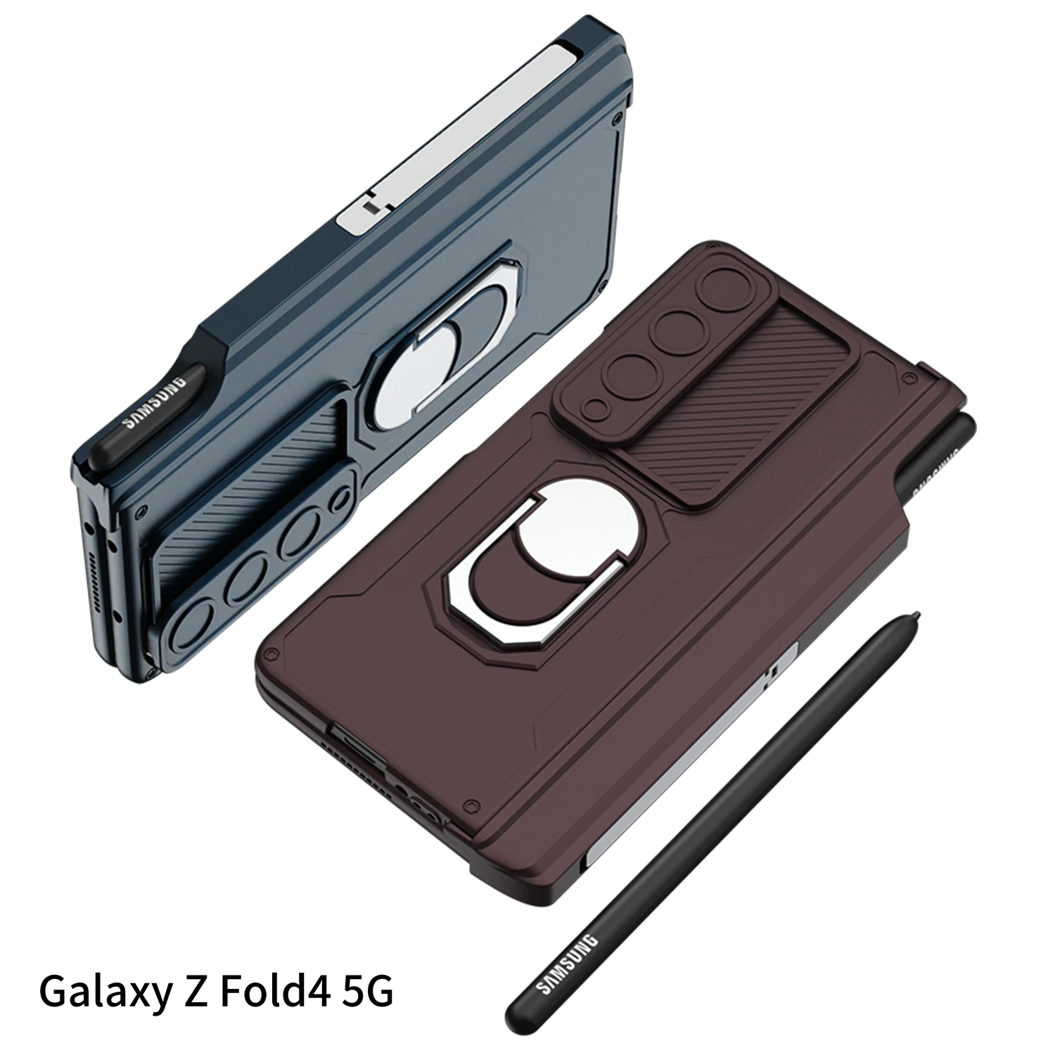 For Samsung Galaxy Z Fold 5 Case Hinge Armor Magnetic Fold 6 4 3 With Pen Car Holder Slide Camera Full Protector Kickstand Cover