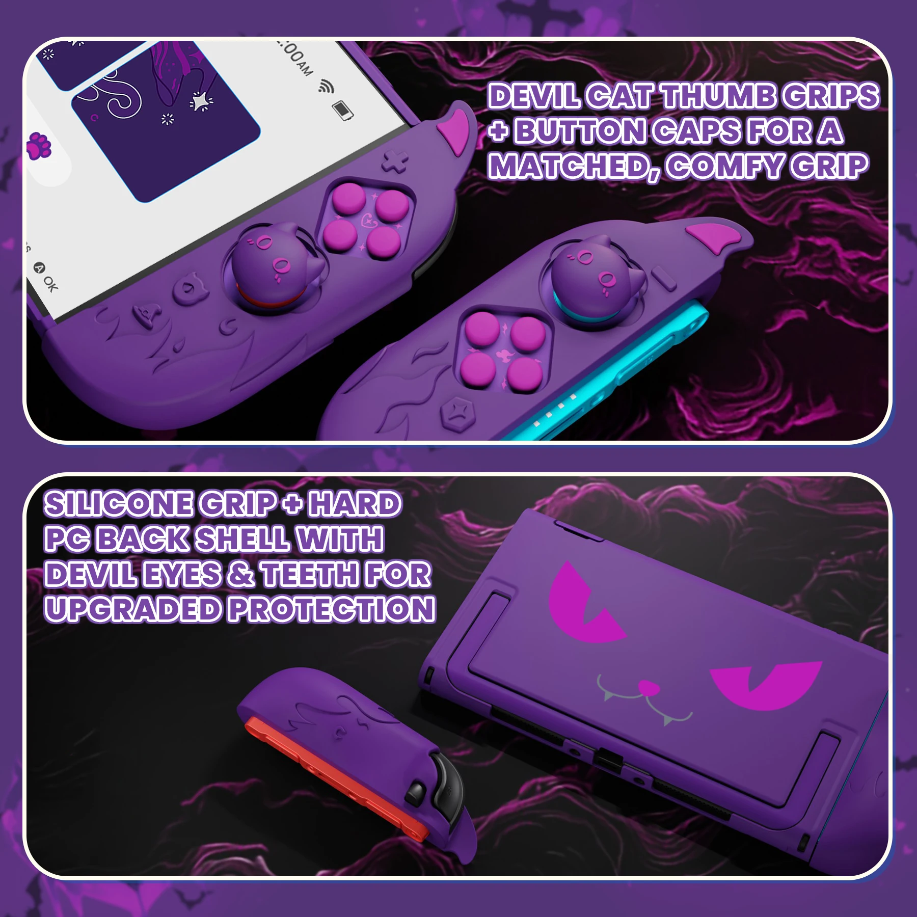 PlayVital Urocze etui ochronne z motywem demona do Nintendo Switch 2, Kawaii antypoślizgowy silikonowy pokrowiec + dokujący się twardy futerał z nakładkami na drążki analogowe — zdjęcie produktu 5