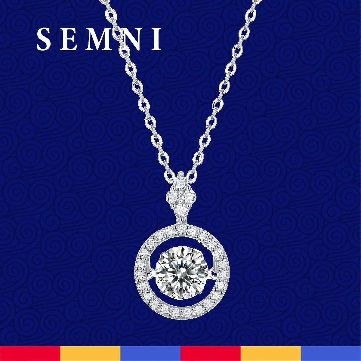 SEMNI 1.0ct Certified Moissanite Diamond Rocking Shaking Pendant For Women Brilliant Halo D Color VVS1 Necklace Love Gifts