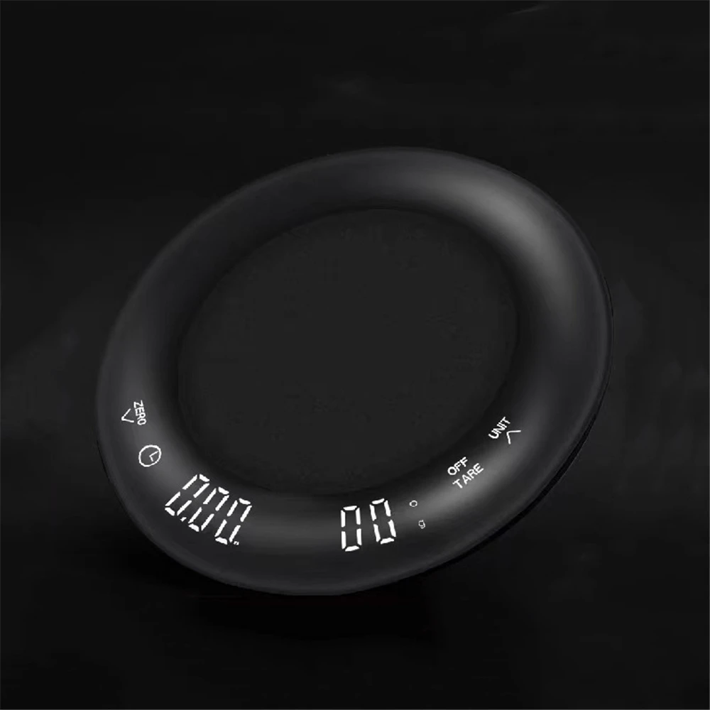 Kitchen Coffee Scale with Timer USB Rechargeable Digital Scale 0.1g High Precision Drip Espresso Scale Round Eletronic Scale