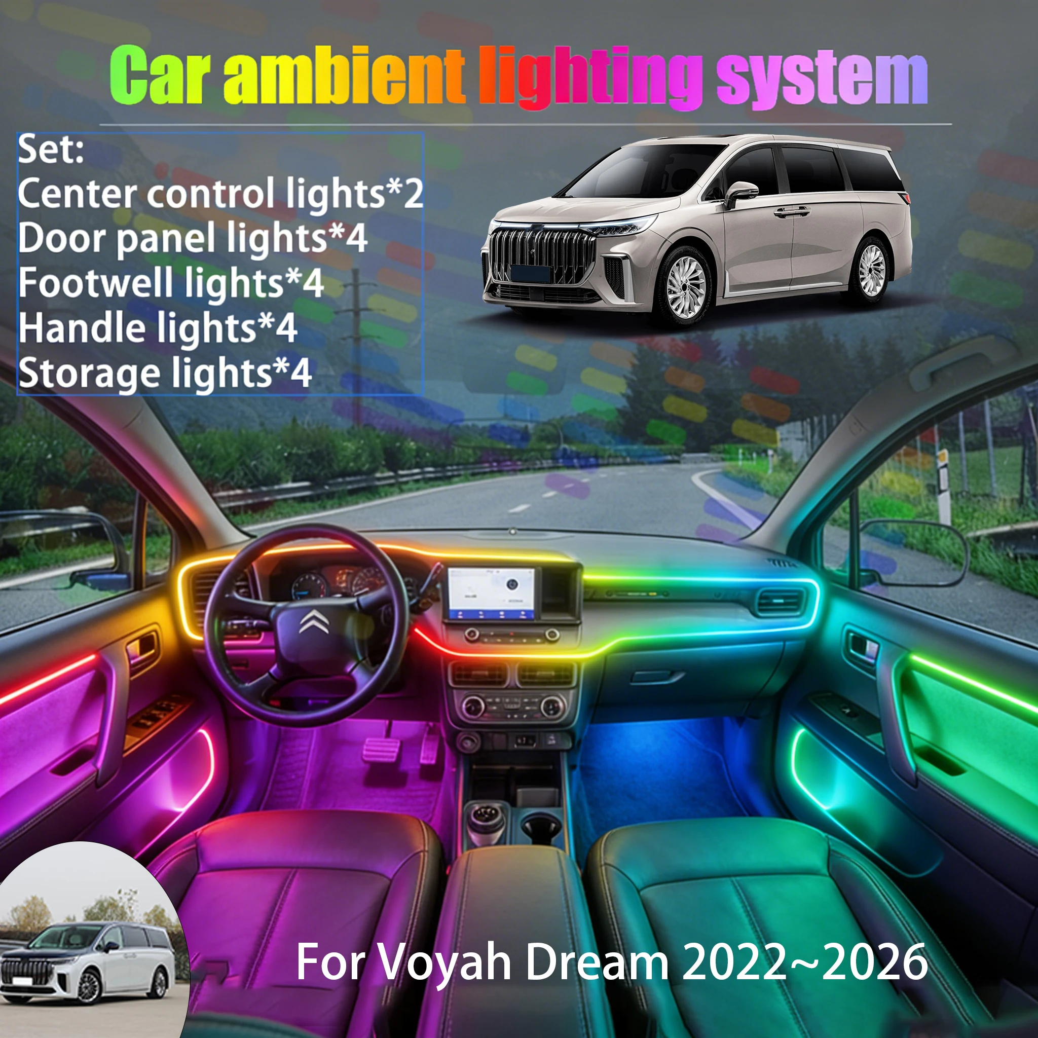 

Для Voyah Dream 2022~2026: Комплект светодиодной подсветки салона и багажника 2/18 в 1, USB RGB, с эффектом бегущих огней, автозапчасти