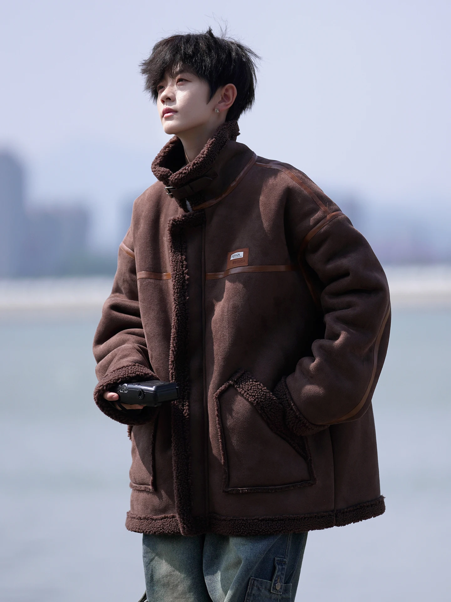 

American Sle Retro Leather And Fur Inteated Lamb Fur Cotton Jaet Men Winter Faion Brand Haome Thiened Version Co...