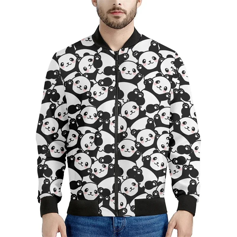 Cartoon Panda Graphic Jacket For Men Women Cute Animal 3D Printed Long Sleeves Coat Casual Loose Zipper Jackets Streetwear Tops