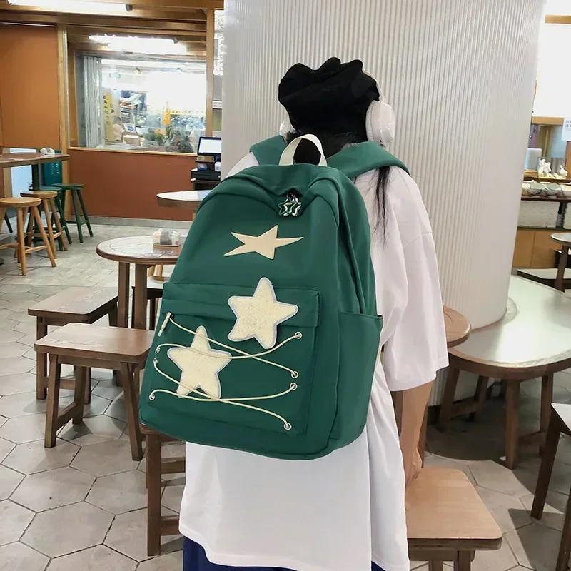 Mochilas coreanas con estrellas para mujer, mochilas escolares estéticas Y2k, mochilas Kawaii de alta capacidad, ropa de calle japonesa para estudiantes