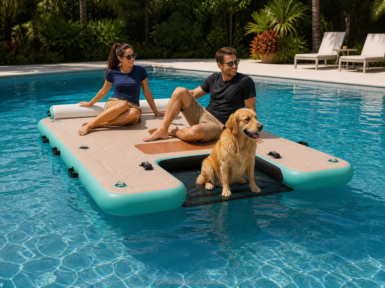 2026 Inflatable Floating Dock With Dog Water Ramp Ladder High Quality PVC Platform for Pets Commercial